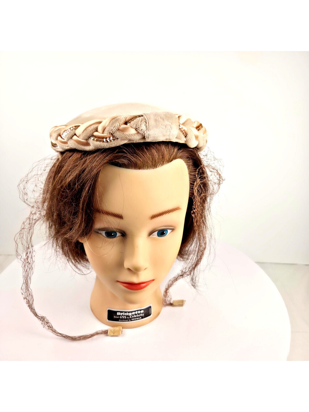 Ivory Velvet Pillbox Hat Vintage Braided Satin Sequin Trim Veil 1950s 1960s